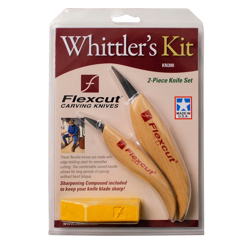 Flexcut Whittlerâ€™s Knife Kit (KN300) 2-Piece Set with KN13 & KN27 High-Carbon Steel Blades, Ergonomic Ash Wood Handles, Gold Polishing Compound, 5.2 oz, Made in USA - Image 2